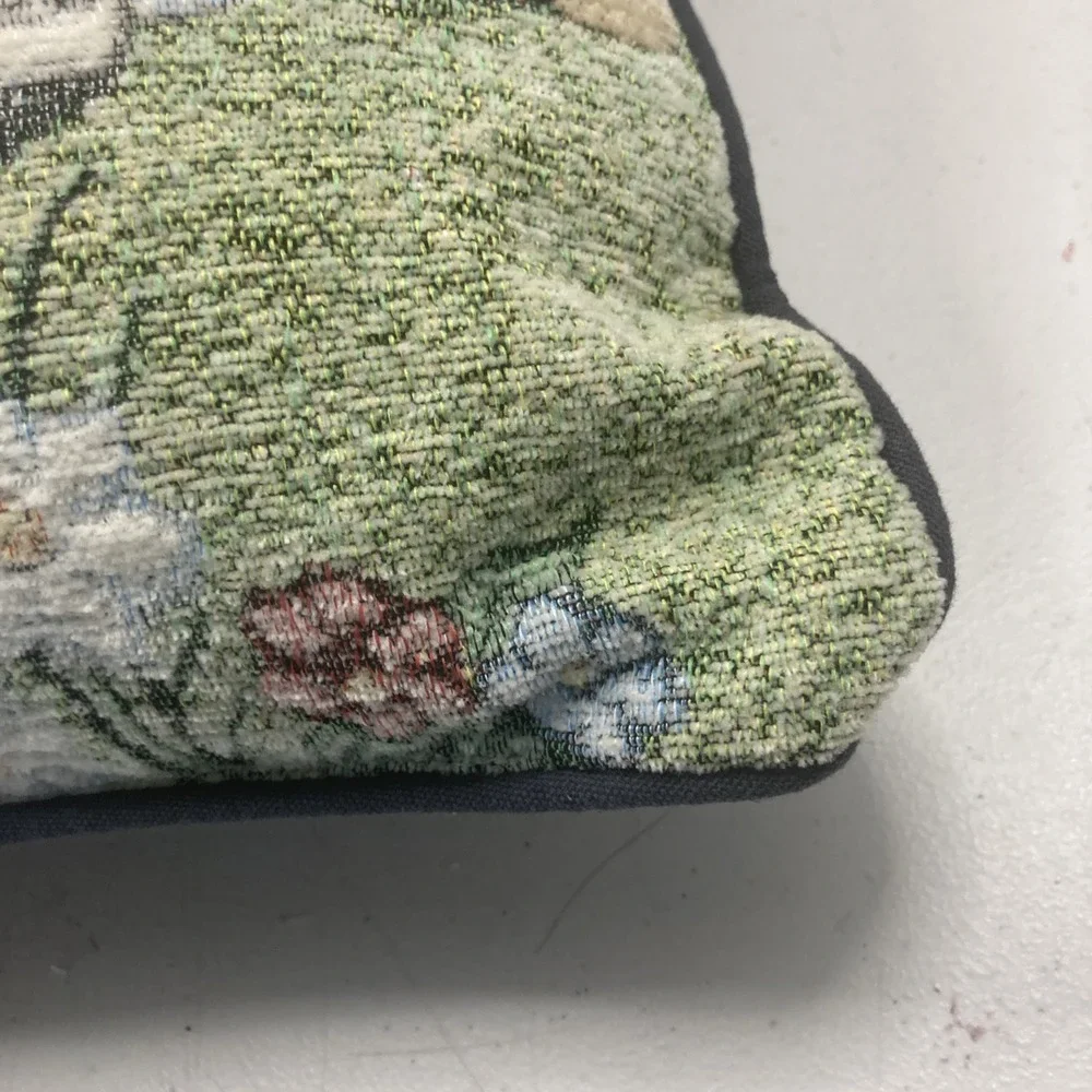 Vtg Kohl's‎ Chenille Easter Tapestry Throw Pillow Bunny Rabbits & Squirrel 16